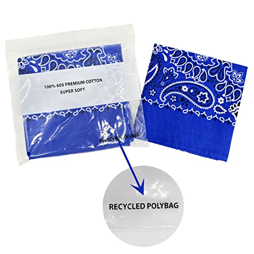 Bandanas for Women and Men，3 Pack Super Soft Thin 60s Preium Cotton 22 inch Handkerchiefs - color: 3 Pack-royal Blue