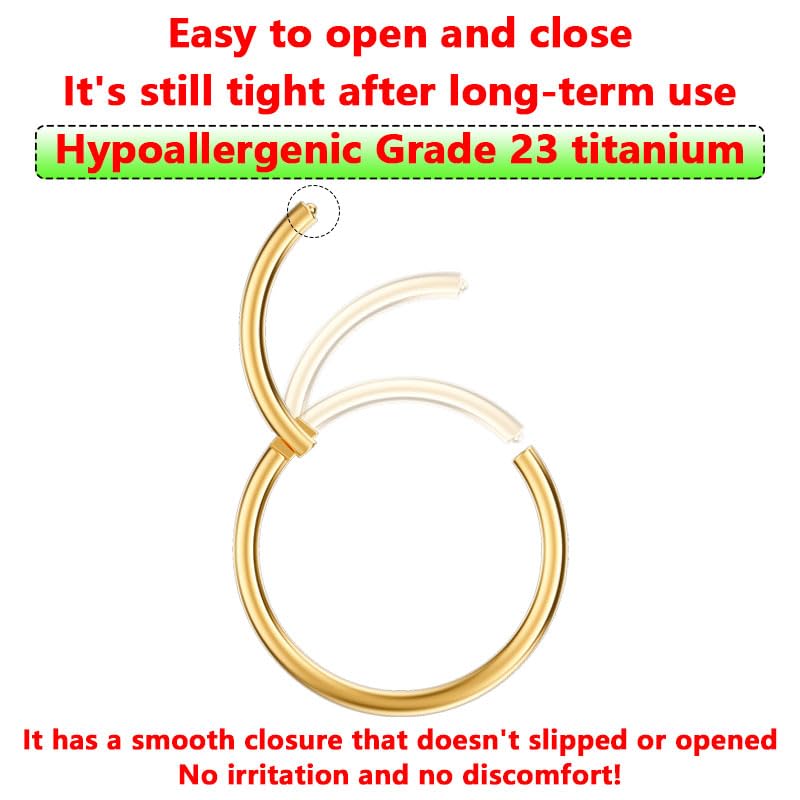 Opal Nose Ring Studs Horseshoe Nose Rings Hoops Stud 316L Stainless Steel Nose Rings Round CZ Square Screw L Shaped Nose Stud Hypoallergenic Nostril Piercing Jewelry for Women Men - color: Gold/9Pcs/G23 Titanium/Hoops and Studs Sets