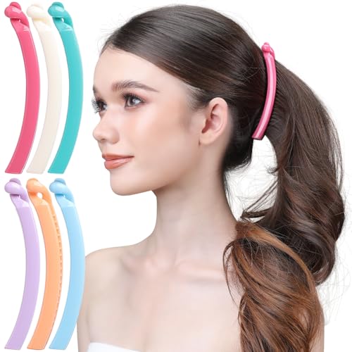 RC ROCHE 6 Pcs Banana Hair Clip Thin Hair Fine Ponytail Maker No Slip Small Claw for Women Secure Grip Jaw Clamp Cute Strong, Medium Pastel - color: Pastel