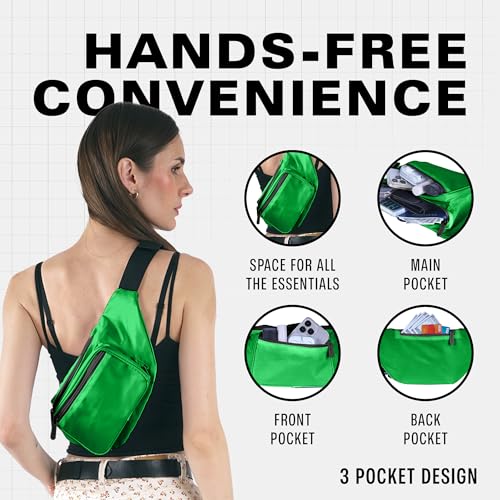 Green Fanny Pack Belt Bag I Mens Fanny Packs for Women Fashionable - Crossbody Bag Bum bag Waist Bag Waist Pack - Hands Free for Hiking, Running, Travel, Waterproof and more - color: Green
