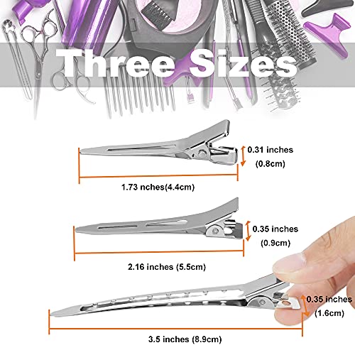 60Pcs Metal Styling Duck Billed Hair Clips, Silver Alligator Roller Clips for Women's Long Hair Styling Sectioning and Pin Curls, Bow DIY, with Case - size: 60 Pieces Mixed