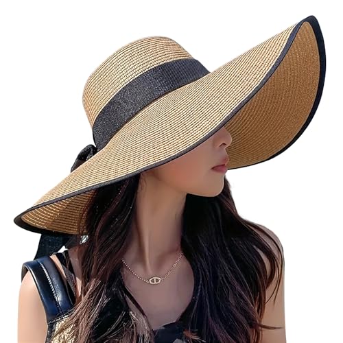 Beach Hats for Women - Beach Hat Womens UPF 50+, Packable Sun Hat Women Roll Up, Wide Brim Straw Hat for Women - color: Khaki