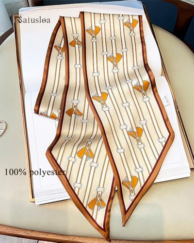 Purse Scarf For Handbags Head Scarves For Women's Hair Bags Scarfs Long Skinny Scarves Fashion Silky - color: A19-brown Saddle
