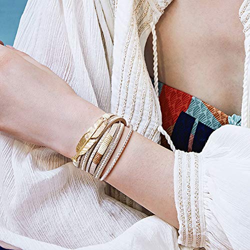 Leather Wrap Bracelet Set 3Pack Wrist Cuff Bracelet for Women Multilayer Magnetic Clasp Bracelet Feather Tree Bead Crystal Bracelet - color: Feather Tree Crystal