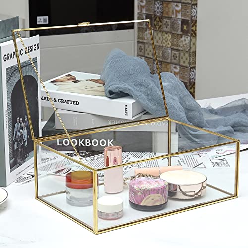HighFree Vintage Glass Box with Lid - Clear Jewelry Glass Display Box Keepsake Box - Home Decor Decorative Box for Trinket Rings Bracelet (Gold, Large) - color: Gold, size: Large
