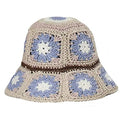 Women Straw Sun Hat Floral Woven Crochet Bucket Hat Y2k Aesthetic Accessories Beach Hat Hand Woven Boho Foldable Cap - color: Lavender