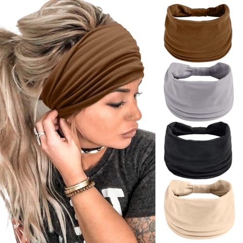 Huachi Wide Headbands for Women Black Stylish Head Wraps Boho Thick Hairbands Large African Sport Yoga Turban Headband Hair Accessories (Pack of 4) - color: Headbands 1