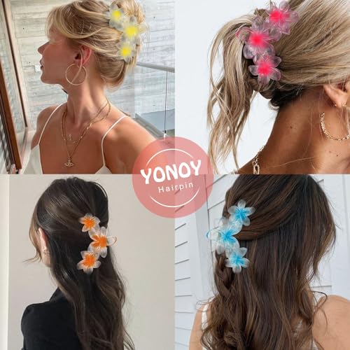 YONOY 6Pcs Flower Hair Clips for Women,Non-Slip Matte Flower Hair Clips for Women,Hawaiian Hair Flower Clip Large Plumeria Strong Hold Hair Claws Banana Cute Clip Beach Hair Accessories - color: Color G