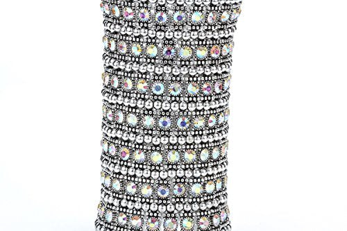 Szxc Womens Ballroom Rhinestone Stretch Cuff Bracelets Fit Wrist Circumference from 6.5" to 7.8" - Lead & Nickle Free - color: Color-Changing Silver