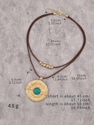 Jeilwiy Leather Necklace for Women Funky Necklace Choker String Cord Necklace with Pendant Boho Style Jewelry - style: Turquoise Pendant Brown Leather