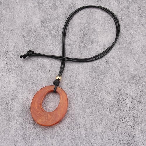 PU Leather Necklace Vintage Boho Style Multilayer Pendant Long Sweater Necklace Jewelry for Women Men with Adjustable Leather Cord - color: Orange Oval Ring Imitation Jade Necklace