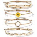 FANCY SHINY Easter Gifts Basket Stuffers Sunflower String Bracelet Boho Braided Rope Wrap Bracelets Cute Summer Beach Surfer Jewelry for Women - color: Sand
