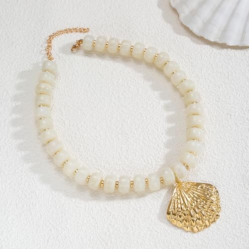 Chunky Beaded Starfish Shell Necklace for Women Colorful Boho Summer Chain Choker Beach Necklace with Acrylic Beads Trendy Chunky Jewelry Gifts - color: XL005B-01
