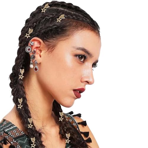 20 Pcs Hollow Star Hair Cuffs Gold Hair Braid Clips for Dreadlocks Twists Braids Jewelry Beads Pendants Accessories (Gold) - color: Gold