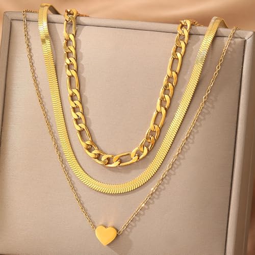Gold Necklaces for Women Gifts - 14K Gold Plated Necklace for Women Necklaces for Her Tiny Fashion Jewelry for Teens，for Women Friends Jewelry Gifts，Necklace Gold Jewelry Birthday Gifts - style: Three layered heart-shaped layered necklace