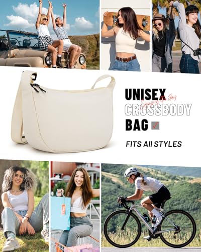 Crossbody Crescent Bag for Women Men Trendy, Crescent Sling Bag with Adjustable Strap, 2 Zippers Lightweight - color: Beige