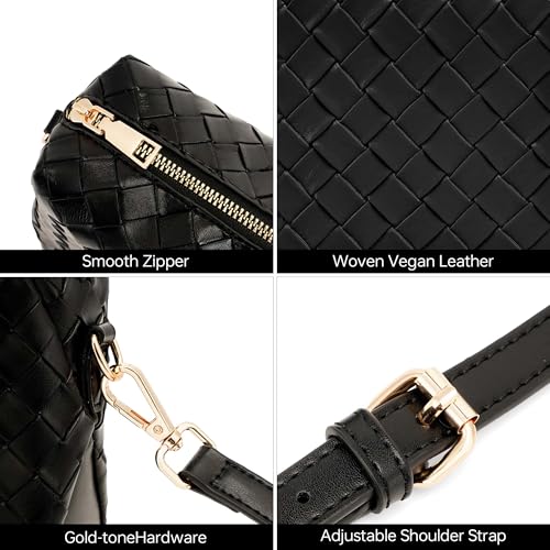 Woven Crossbody Bags for Women Small Crossbody purse Leather Clutch Purse with Adjustable Strap for Everyday Use - color: Black