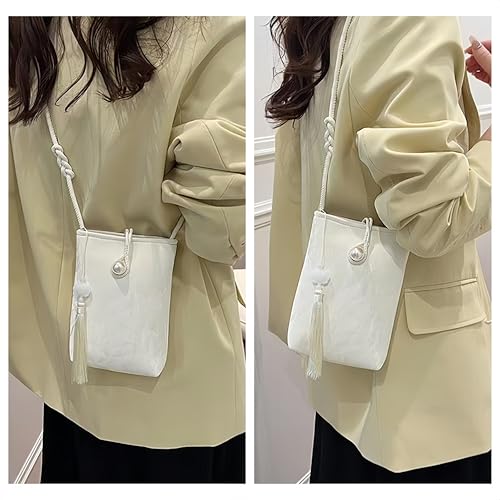 Women Mini Crossbody Bags Small Shoulder Bags CellPhone Purse Tassels Wallet Purse for Women - color: Creamy White