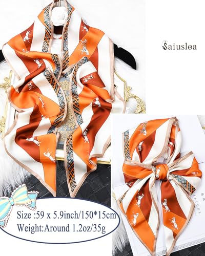 Purse Scarf For Handbags Head Scarves For Women's Hair Bags Scarfs Long Skinny Scarves Fashion Silky - color: A21-orange Horse