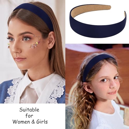 Wecoe Hairband, 10 Pack Satin Headbands 1.3 Inch Wide, Dark Navy Blue, for Women and Girls, Non Slip Fashion Hair Bands, DIY Holiday Hair Accessories - color: Dark Navy Blue