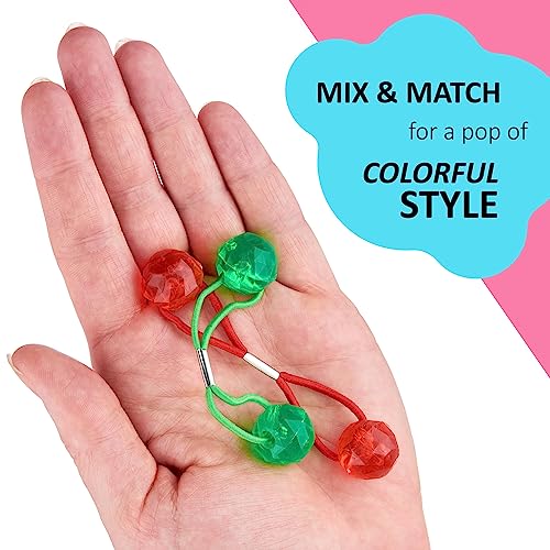 24pc Ponytailers Ponytail Balls Hair Elastics, 16mm-Value Pack | Diamond-Cut Gem-Shaped Bright Multicolored Twin Hair Beads Bauble Hair Ties Ponytail Holders, Toddler Kids Hair Ties,- Pack - color: FACETED