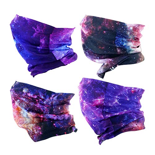 4 Headband Bandana Balaclava Half Face Mask Shield Head Hair Scarf Neck Gaiter Hat Multipurpose For WoMen Men Breathable Reusable Washable Universe Nebula Purple - color: 4x Nebula Seamless Half Face Mask #2