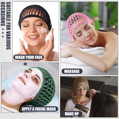 Geyoga 4 Pieces Mesh Crochet Hair Net Rayon Knit Snood Hat Thick Short Women Hairnet Snoods Cover Ornament for Sleeping(Black, Green, Pink, Beige) - color: Black, Green, Pink, Beige