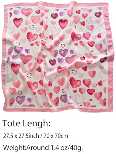 Silky Scarf for Women Lightweight Satin Bandanas Neck Hair Wrap For Sleeping Head Scarves 27.5" - color: A24 Pink Heart /27.5"