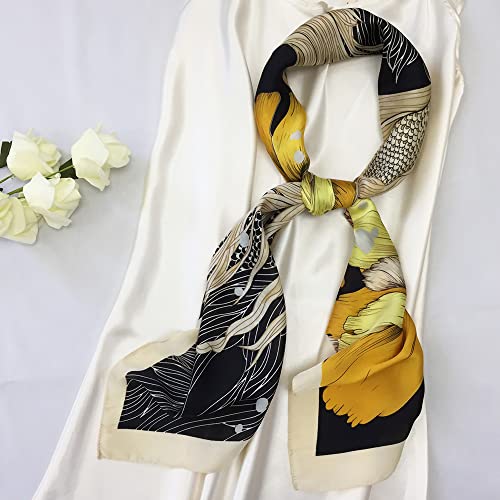 Julunar Silk Like Head Scarf for Women - Satin Large Hair Scarves - 35" Square Silk Hair Wrap for Sleeping with Gift Packed - color: A008-2 Goldfish Beige