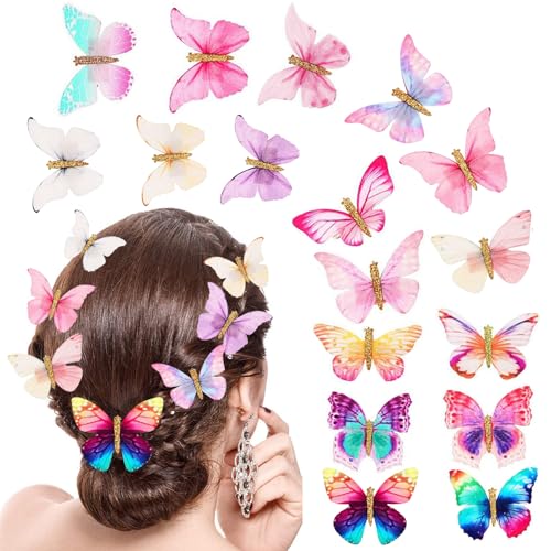 20Pcs Butterfly Hair Clips Moving Rainbow Glitter Clips Fairy Accessories for Women Hair Accessories for Teens Colorful Hair Clips - color: Rainbow