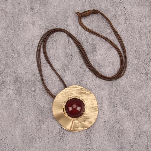 JAOYU Boho Necklace for Women Large Pendant Necklace Boho Long Choker Leather Gold Necklace Vintage Earthy Jewelry Trendy - style: Large Long Necklace