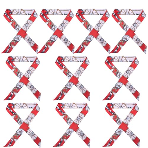 10 Pcs Long Thin Small Skinny Scarf Satin Neck Tie Ribbon Choker for Women Girls - color: Red Wheels