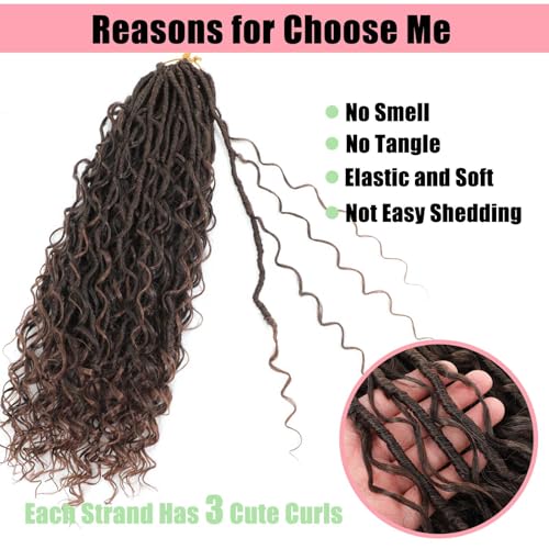 Goddess Locs Crochet Hair 7 Packs Bohemian Faux Locs Pre-Looped Braids, Boho Goddess Soft Locs Crochet Hair with Curly Ends Hair Extensions for Women (T30, 18 Inch) - color: T30, size: 18 Inch