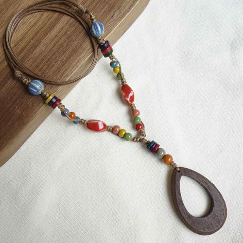 Boho Style Colorful Ceramic Bead Strand Necklace Adjustable Bohemian Jewelry Gift for Women, Fashion Clothing Matching Necklace - color: Colorful 2