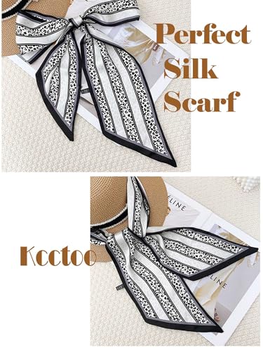 kcctoo 59" Mulberry Silk Like Head Scarf Women's Fashion Square Neck Satin Scarfs for Bag Hair Scarves Gift 59 * 5.9” - color: B008-cream Leopard Stripe Scarf