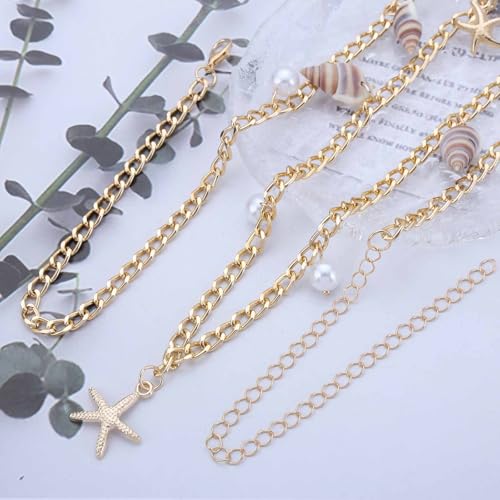 Boho Pearl Shell Waist Body Chain Starfish Conch Belly Chain Beach Bikini Body Chain Ocean Trinkets Waist Chain Belt - color: Gold