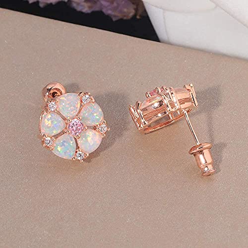 CiNily Flower Earrings,Opal Stud Earrings Sterling Silver or White Gold/Rose Gold Plated Ladies Flower Stud Earrings Cute Unique Earrings for Girls - color: pink