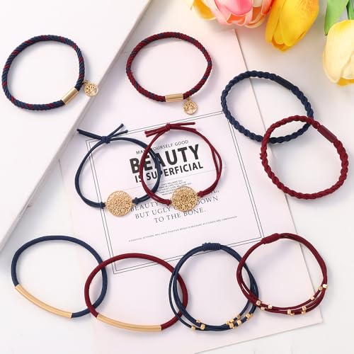 DIYDEC 10PCS Hair Ties Bracelet for Women 5 Styles Soft Braided Boho Hair Bands Elastic No Damage Hair Ties for Girls thick Thin Long Curly Hair Accessories(Blue and red) - color: Blue and red