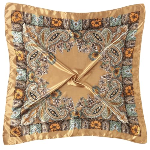 3 Pcs Satin Head Scarves for Women - 35" Satin Hair Scarves Large Square Silk Like Scarves & Bandanas - color: Black,deep Green,camel