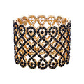 EVER FAITH Art Deco Love Knot Wide Stretch Bridal Bracelet Austrian Crystal - color: Black Gold-Tone