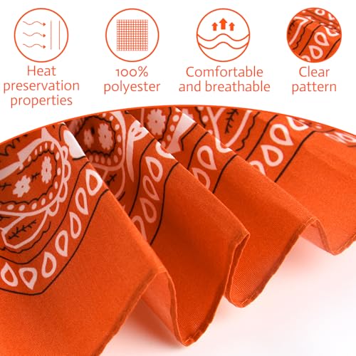 PLULON Bandanas for Men Women 4/12/24/30 Pack, Paisley Pattern Bandana Bulk Headbands Handkerchief Face Mask 100% Polyester - color: Orange