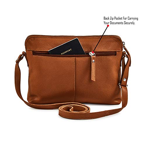 Leather Crossbody Bags for Women Small Soft Genuine Pebbled Sling Shoulder Handbag Crossover Purse with Full Adjustable Strap (Cognac Nappa) - color: Cognac Nappa