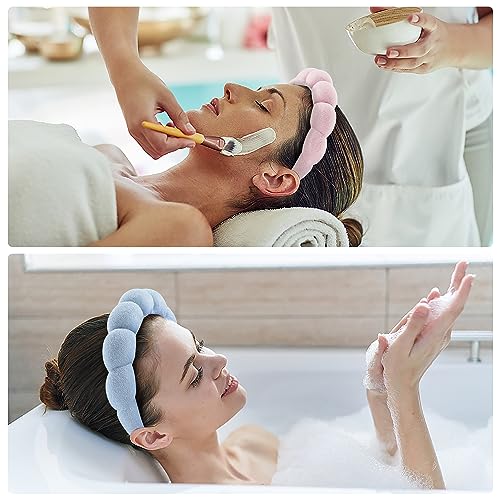 Ztomine Spa Headbands for Face Washing, Facials, Masks & Skin Treatments, Set of 2, 100% Cotton Terry Cloth, Plush Soft Absorbent Headband, Pink & Blue - color: Blue+Pink