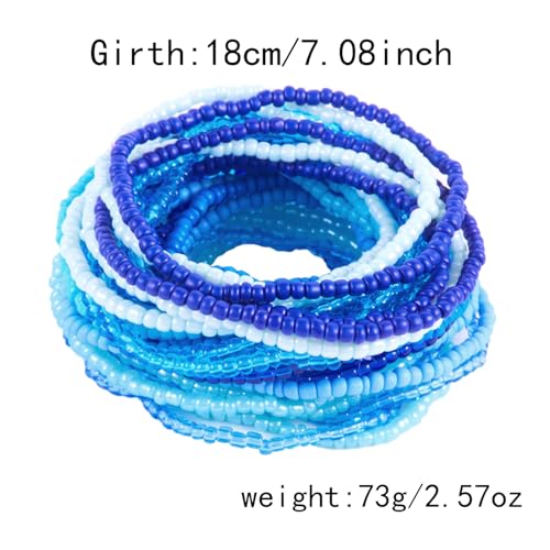30Pcs Elastic Beaded Bracelets Set Bohemia Multilayer Stackable Seed Beaded Stretch Bracelet Anket Colorful Crystal Glass Beads Wristbands for Women Summer Beach Boho Jewelry Gifts - color: Blue