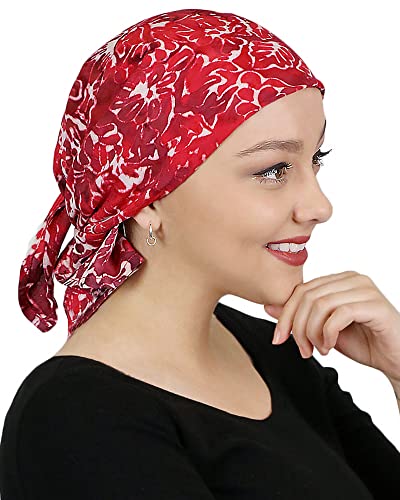Hats Scarves & More Chemo Scarf Head Scarves for Women Cancer Headwear Headscarf Head Coverings 28 Inch Square Batik - color: Amaryllis