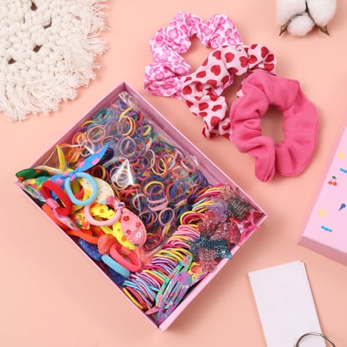 Rosvia Hair Accessories for Toddler Girls,463 Pcs Colorful Hair Ties Set with 26 Pcs Hair Clips,Cute Scrunchies,Butterfly Hair Clips,Ideal Gifts for Girl - color: Multicolor-2