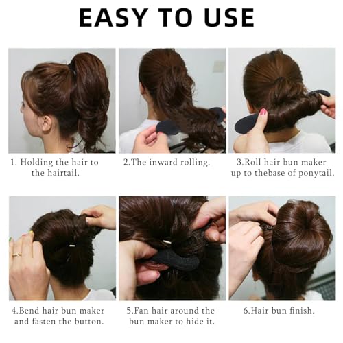 4-Pack Hair Bun Maker for Women - 2 Small & 2 Large Non-Slip Foam Sponge Bun Shapers for Easy Updos, Lazy Hair Curler Bun Clips, Reusable Magic Bun Curler for Long/Short/Thick/Thin Women Hair