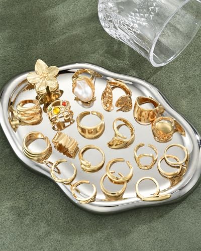 YEEZII 20 Pcs Gold Ring Set for Women, Chunky Statement Flower Finger Midi Rings, Big Boho Stacking Rings Pack Trendy Stuff Jewelry Gift - color: Gold-A-20Pcs