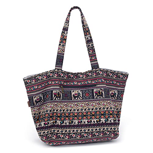 OPQRSTU Women Hippie Tote Hand Bag Large Capacity Bohemian Bag Portable Tourist Shoulder Bags - color: Brown