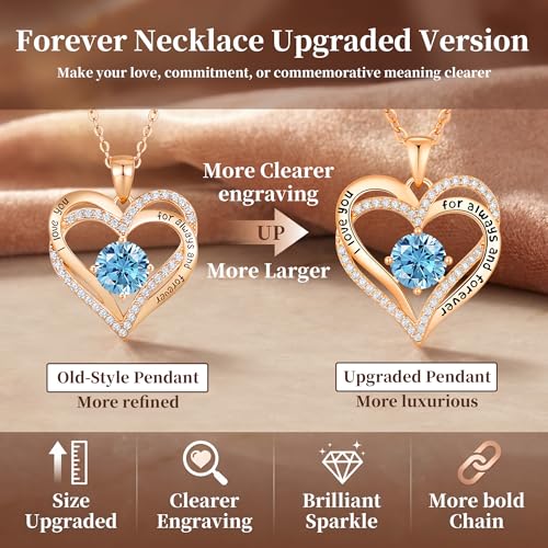 CDE Engraved Forever Love Heart Birthstone Necklace Jewelry Gifts for Women | Hypoallergenic,Nickel-Free & Lead-Free,3 x 3 mm 5A CZ Heart Pendant,Anniversary Christmas Birthday Gift for Girlfriend Wife - color: Birthstone-03-Mar, style: Rose Gold Plated-B